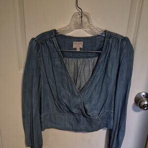 GUESS Light Blue Chambray Wrap-Style Women's Blouse